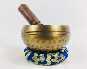 3 1/2" (Throat Chakra) Tibetan Brass Hammer Finished Sound Healing singing Bowl - 320g ॐ