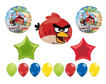 FAST SHIP Angry Birds Birthday Balloons Bouquet, Angry Birds Party Balloons, Red Bird Mylar Balloon, Angry Birds Party Supplies