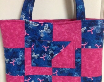 Breast Canccer Ribbon Print Tote Bag