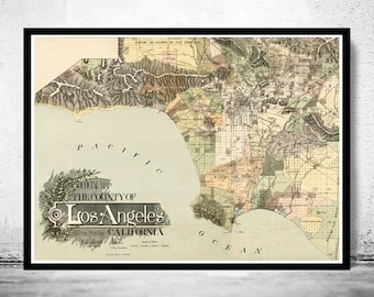 Vintage Old Map of Los Angeles 1898 United States