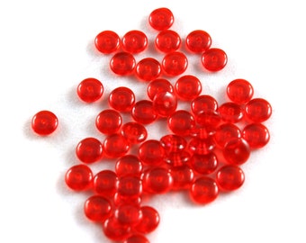 50x Vintage Red Transparent Glass Disc Beads - B051