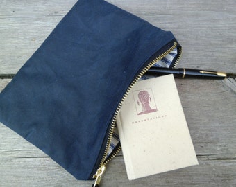 Blue Waxed Canvas Pouch // Case // Wallet // Clutch