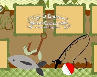 Scrapbook Page Kit Layout Summer Gone Fishing Boy Girl 2 page Scrapbook Layout Kit 1