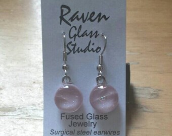 Blue and Pink dichroic glass earrings, Fused glass jewelry, Blue glass earrings, Dangle earrings, Kiln fired glass earrings, EA237