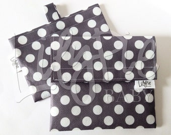 Reusable Sandwich Bag & Reusable Snack Bag Set in GRAY W/DOTS print - Eco friendly - Food Safe - Dishwasher Safe - Back to School