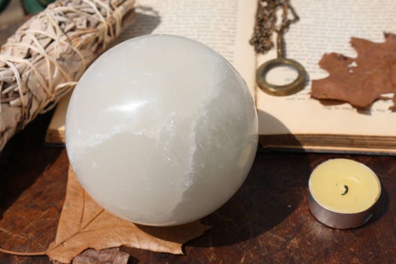 Huge Selenite Sphere 2.6 lbs, Crystal Ball, Selenite Sphere, Polished Selenite, White Crystal Ball, Lunar Crystal, Moon Sphere, Crystal Gift