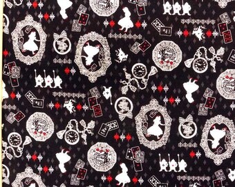 Kokka Japanese Fabric / Alice in Wonderland Fabric Black - 108cm x 50cm