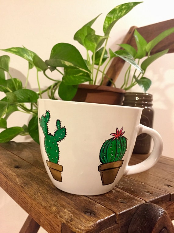 Cute Cactus Mug. Cacti Mug. Coffee Cup. Hand Drawn Mug. 14 oz