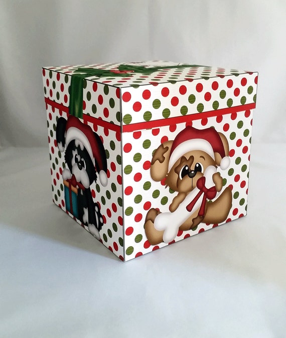 Digital Printable Doggy Christmas Gift Box Dog Puppy