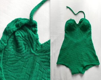 1940s green knit bathing suit