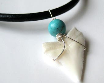 Tooth mako shark and Silver 925 N3052 leather necklace