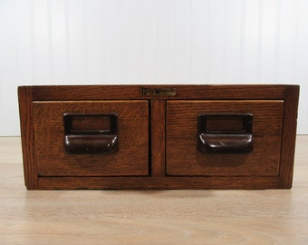 REDUCED...Beautiful oak Globe Wernicke 2 drawer library card catalog - very nice vintage condition, solid, fully functional