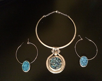 Aqua Stone Choker W/ Matching Earrings