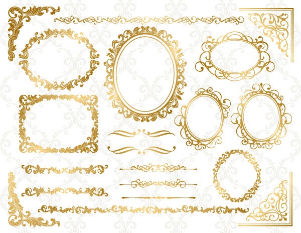 Gold Digital Frame Ornate Clip Art Gold Corner Clipart Digital