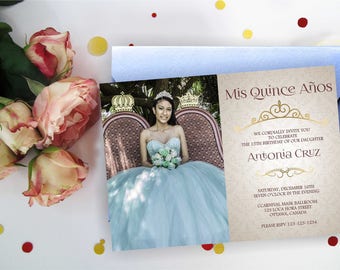 Quinceanera invitation with/ without photo. Quinceanera Birthday Invitation, Quinceanera Invites, Quinceanera party. Printable Digital
