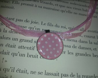 Organza necklace and her Locket pink dots