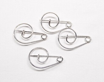 Silver Plated Safety Pin, Handmade Safety Pin Brooch, Charm Holder, Silver Brooch Pin, Silver Kilt Pin 33x23mm, Wire 18 Gauge ( 1mm) - 2 pcs