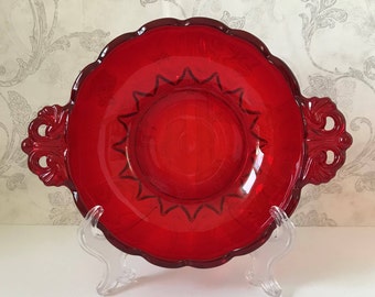 Ruby Red Relish Dish, Candy Dish, Janice Ruby, New Martinsville, Viking, Candy Bowl, Serving Bowl, Vintage Ruby Red Glass, Handled Bowl