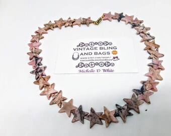 1980s 43cm Vintage Pink Rhodonite necklace, pink star bead necklace, pink necklace, Rhodonite necklace, vintage necklace, pink star beads,