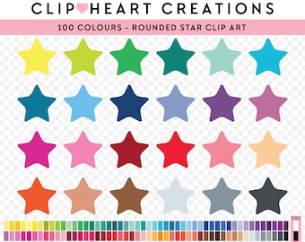 100 Star Clipart, Commercial use, PNG, Digital clip art, Digital images, Rainbow digital scrap booking clip art, rounded star, cute star