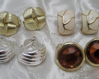 Vintage Lot x 4 1980s Clip On Earrings Goldtone Silvertone