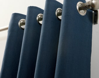 Double width cotton curtain panels (two 100W panels) navy blue, curtain panels, grommets drapes,