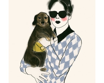 Dachshund art print - sausage dog art - Doxie dog art print - Fashionistas 4" X 6" print - 4 for 3 SALE