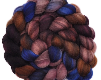 Hand dyed roving - Merino Humbug wool combed top spinning fiber - 4.0 ounces - Strange Night 1