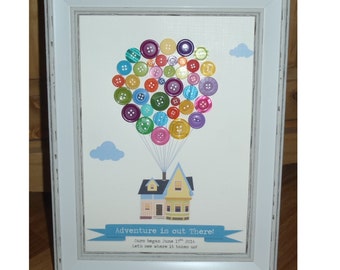 UP Inspired Button Balloon House Art Print Adventure is out There - Pixar Anniversary / Wedding / New Baby/ Bon Voyage Gift