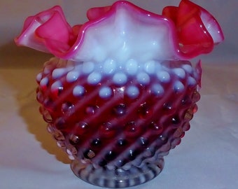 Fenton Art Glass Cranberry Opalescent Hobnail Vase