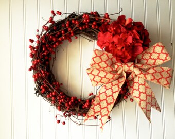 Valentine day wreath, valentine wreath, valentines day decor, red wreath, red berry wreath, front door wreath, door wreath.