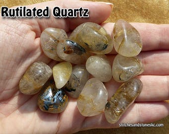 Rutilated Quartz Rutile tumbled stone for crystal healing — multiple sizes available