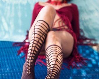 Brown gladiator sandals , Strappy sandals , T-strap sandals ,Steampunk sandals made from Swimwear Lycra , Shabby brown suede look fabric