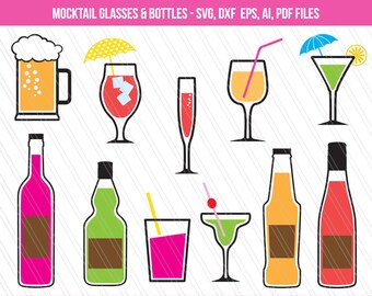 Mocktail Glasses SVG, Bottle Svg, Glass clipart, Drink svg, Beer mug svg, Mocktail clip art, Party vector - Svg, Dxf, Ai, Pdf, Eps Files