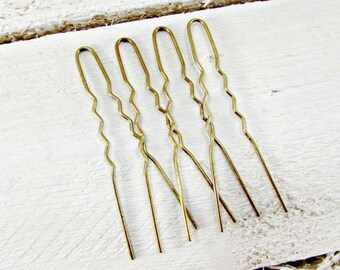 Vintage Brass Hair-Pins / Chignon Pins / Bun Pins, 3 inch, GAYLA Metal Wire Gold Hair-Pins, Prom Wedding Bridal Pins, 1960s Hair Accessory