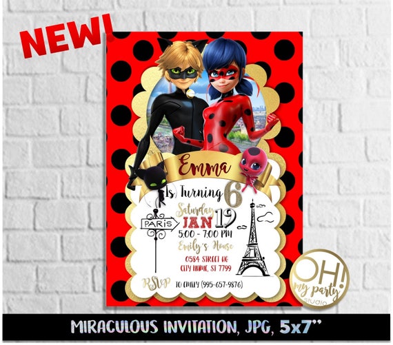 Miraculous Ladybug Invitation, Digital Printable Invite, Miraculous