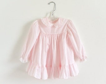 SALE Vintage 1980s Childs Size 3 Dress, Bryan Pale Pink Prairie Style One Piece Dress, b26" L18"