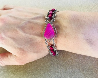 Pink agate sterling silver bracelet