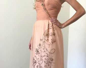 Vintage 50s Peach Formal Prom Dress