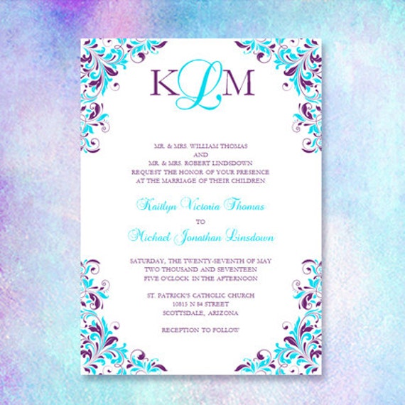 Purple & Turquoise Wedding Invitation Kaitlyn