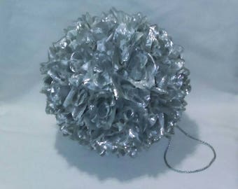 Metallic Silver 9" Rose Flower Pomander Kissing Ball - Pew Bow / Bouquet / Decor