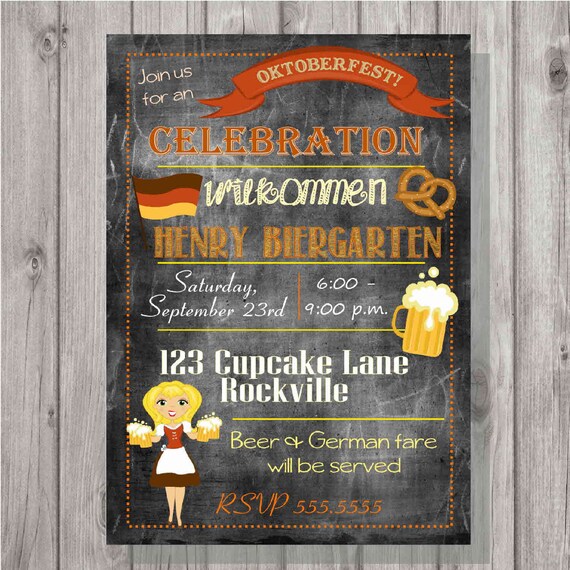 Digital Chalkboard Style Oktoberfest German Party Invitation
