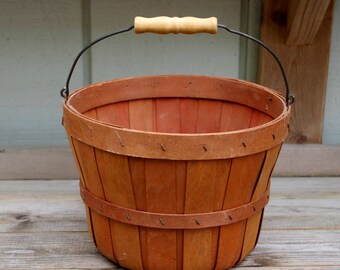 Vintage Split Wood Fruit Basket With Handle