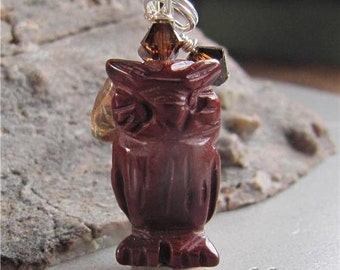 Rainbow Jasper Barn Owl Charm/Zipper Pull from Cornerstoregoddess