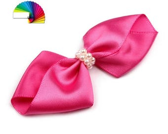 Bow 7 cm satin and pearls