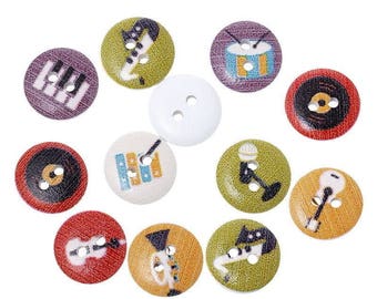 buttons 10 wood Music Instruments - 15mm - 2 holes