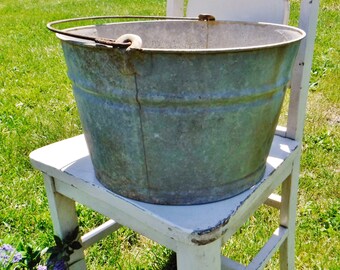 Rustic Bucket/Galvanized Metal Bucket-Pail/Farmhouse Planter/Storage Bucket/Vintage Farm Bucket