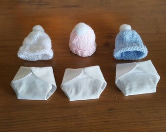 Knit hats, cloth diapers, fits 4.5 to 5.5, ooak, babies