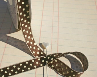Polka Dot Brown Cream Trim - Crafting Ribbon - 1/2" Wide - 13 Yards - Destash Sale - LAST OF SPOOL