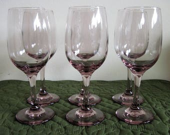 6 Vintage Libbey Plum Rose Wine Glasses Tulip Shape Circa 1980's